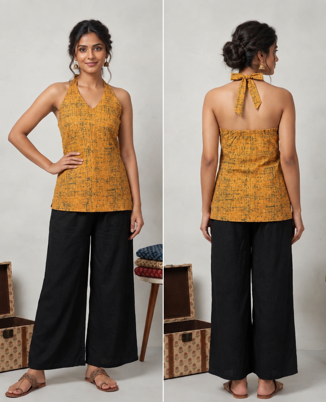 Marsha Halter Neck Kurti Top MUSTARD