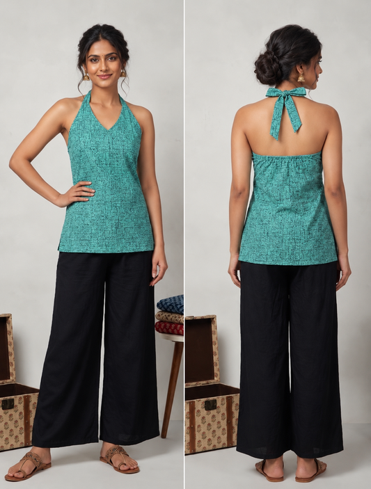 Marsha Halter Neck Kurti Top TURQUIOSE