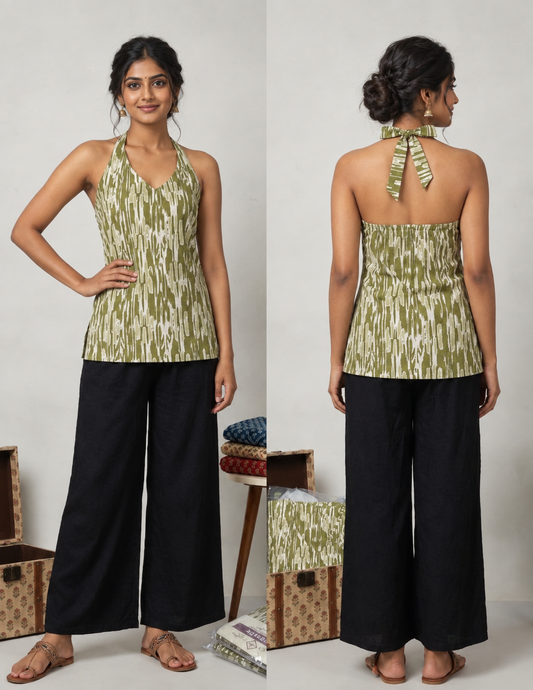 Marsha Halter Neck Kurti Top OLIVE