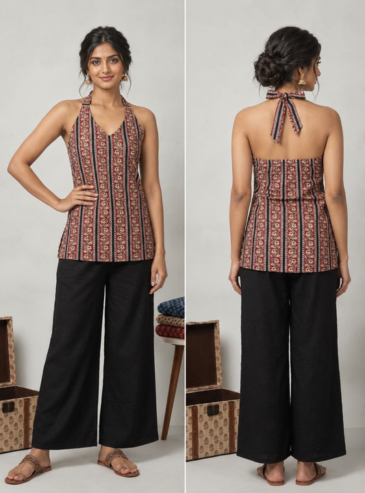 Marsha Halter Neck Kurti Top BLACK